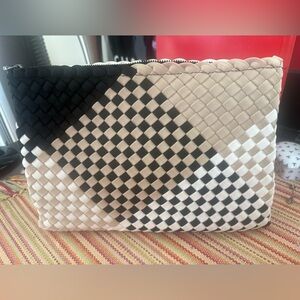 Naghedi Black/White Woven Clutch EUC